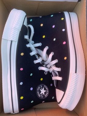 NEW Big Kids Converse Black High Top Sneakers colorful Polka Dots